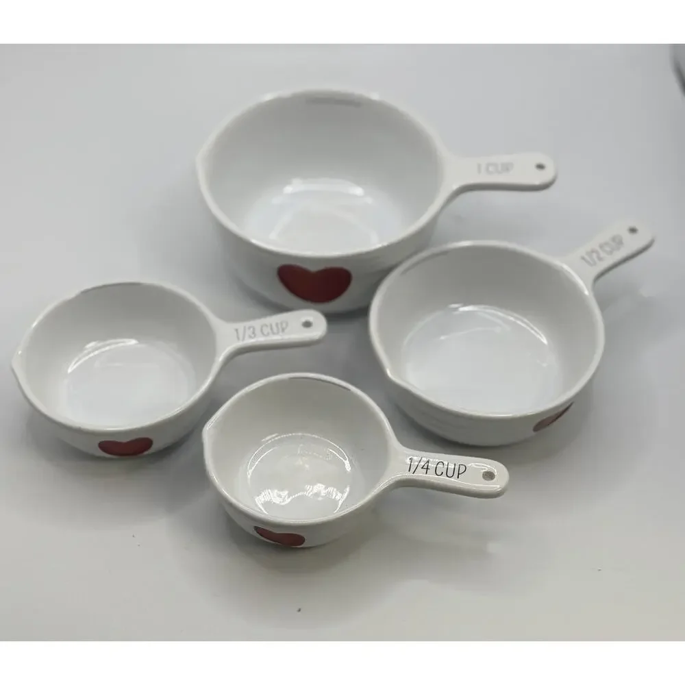 Williams Sonoma Heart Ceramic Measuring Cups Red White 4 Pc Set